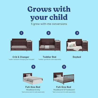Graco Hadley All-in-One Convertible Crib & Changer (Espresso) – GREENGUARD Gold Certified, Fits Standard Crib Mattress, Converts to Toddler Bed and Full Bed, 4 Adjustable Mattress Heights