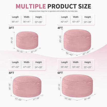 Homguava 4 FT Bean Bag Chair: 4' Bean Bags with Memory Foam Filled, Large Beanbag Chairs Soft Sofa with Dutch Velvet Cover-Light Pink