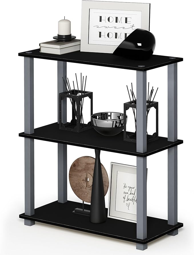 Furinno Turn-S-Tube 3-Tier Compact Multipurpose Shelf 2-Pack, Black/Grey