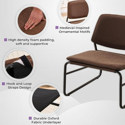 Modern Accent Chair Comfy Living Room Chair Armless Sling Accent Chairs Upholstered Side Sitting Chairs with Metal Frame for Office Reception Reading Bedroom Waiting Room, Brown