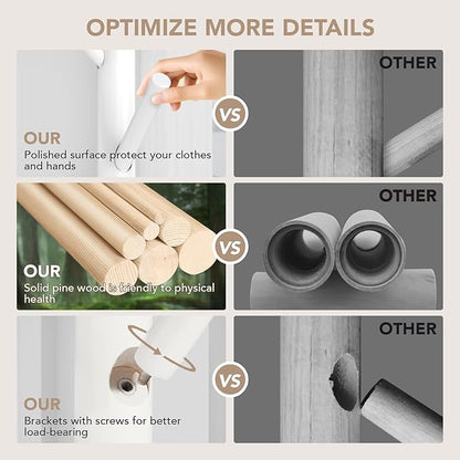 Wooden Tree Coat Rack Stand,Sturdy Freestanding Coat Rack with 8 Hooks,3 Adjustable Height for Child Adult,Wood Coat Stand Tree Fits Entryway Bedroom Office for Bags,Hats, 2 Pack