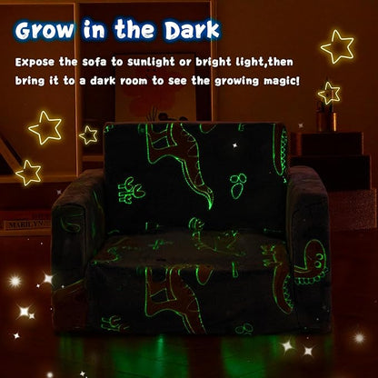 Toddler Chair Comfy,2-in-1 Soft Toddler Couch Fold Out for Kids,Convertible Sofa to Lounger,Gift for Girls and Boys Birthday,Dinosaurs,Medium
