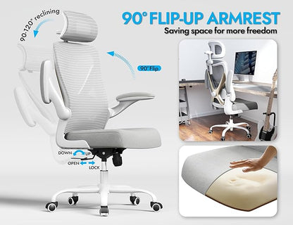 Ergonomic Office Chair - X-Shaped Computer Desk Chair Comfy, Gaming Chair, Office Chair with Lumbar Support, Mesh Office Chairs with Headrests, Desk Chair for Long Hours (Grey Gold)