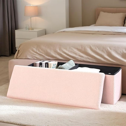 43 Inches Storage Ottoman Bench - Extra Large Foldable Ottoman with Storage, Bench for Living Room, Bedroom, Entryway - Pink