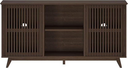 Plank+Beam Mid-Century Modern Wood TV Stand, Solid Wood Entertainment Console with Storage, 59" L x 16" W x 30" H, Walnut
