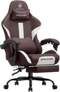 GTRACING Gaming Chair with Foot Rest & Pocket Spring Cushion, Breathable Fabric for Home Office Desk, Ergonomic High Back Computer Chair with Headrest & Lumbar Support, Brown