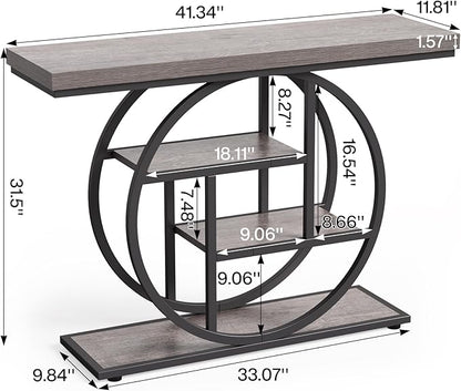 Little Tree Console Table, 4-Tier Entryway Table Behind Couch Table, 41.3-Inch Farmhouse Sofa Table for Living Room, Foyer Hallway Table for Entrance, Grey and Black