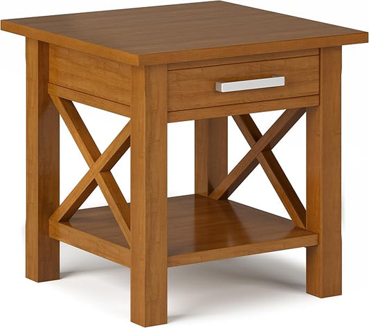 SIMPLIHOME Kitchener SOLID WOOD 21 inch Wide Square Contemporary End Side Table in Light Golden Brown for the Living Room and Bedroom