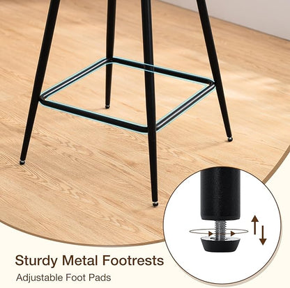 HOMMPA Counter Height Swivel Bar Stools Set of 2 Boucle Barstools 26'' Upholstered Modern Counter Barstools with Back Metal Legs Bar Stools Chairs for Kitchen Counter Island Black