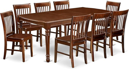 East West Furniture DONO9-MAH-W 9 Piece Kitchen Table Set Includes a Rectangle Dining Table with Butterfly Leaf and 8 Dining Room Chairs, 42x78 Inch, Mahogany