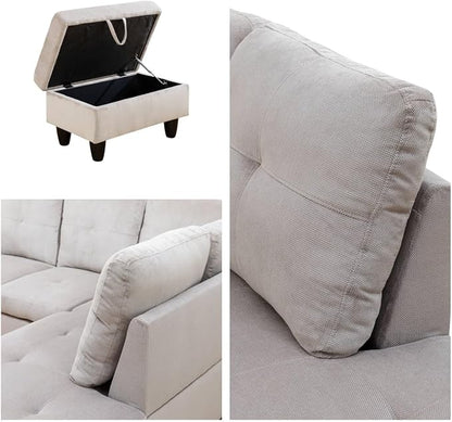 Convertible Sectional Couch, Large L Shaped Couch with Storage, Modern Modular 5-Seat Sectional Sofa with Ottomans for Living Room and Office, Grey White