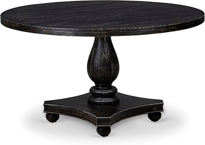 I52-11-TP Wooden Breakfast Table with Acacia Wood Round Tabletop and Stylish Pedestal Base - Sand Blasted Black Finish