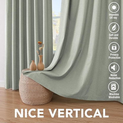 H.VERSAILTEX Primitive Linen Curtains 100% Blackout Curtain Drapes Burlap Fabric Curtains with White Thermal Insulated Liner, Grommet Top Drapes Living Room/Bedroom (2 Panels, 42 x 84 Inch, Sage)