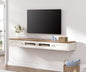 WAMPAT Floating TV Stand for TVs up to 80 Inches, Wooden Wall-Mounted TV Shelf with Charging Station, Modern Floating Entertainment Center for Living Room Decor, White