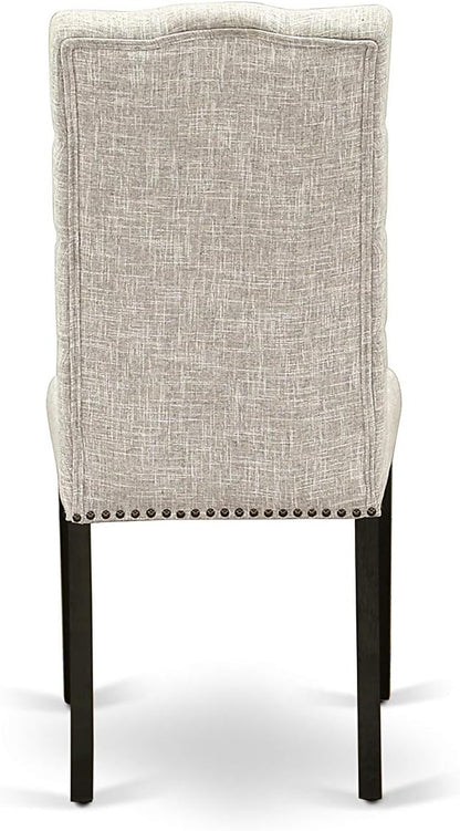 East West Furniture X697EL635-9 9 Piece Dining Set Includes a Rectangle Dining Room Table with X-Legs and 8 Doeskin Linen Fabric Upholstered Parson Chairs, 40x72 Inch, Multi-Color