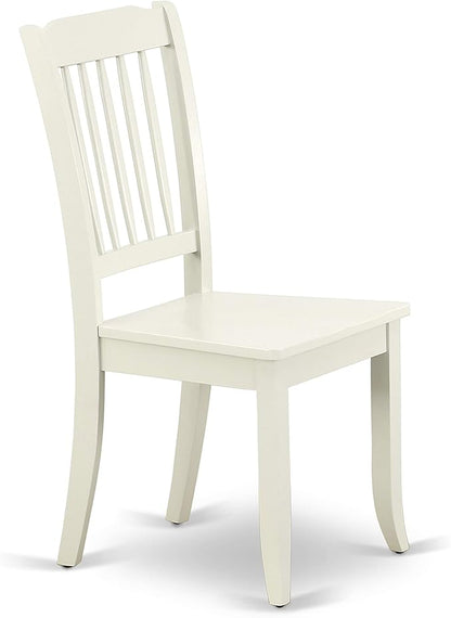 East West Furniture SUDA3-LWH-W 3 Piece Dining Room Table Set Contains a Round Dining Table with Dropleaf & Shelves and 2 Wood Seat Chairs, 42x42 Inch, Linen White