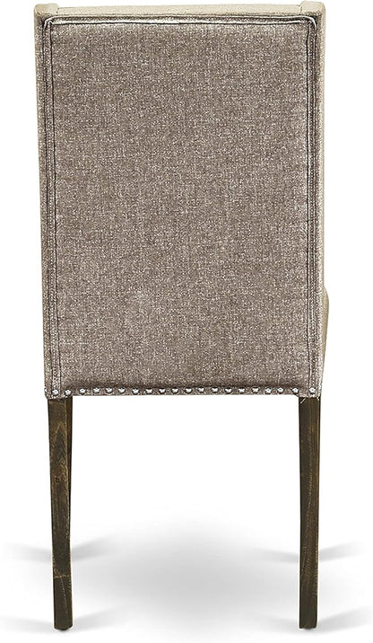 East West Furniture X727FL716-9 9 Piece Modern Dining Table Set Includes a Rectangle Wooden Table with X-Legs and 8 Dark Khaki Linen Fabric Parsons Dining Chairs, 40x72 Inch, Multi-Color