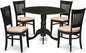 East West Furniture DLVA5-BLK-C 5 Piece Dining Table Set for 4 Includes a Round Kitchen Table with Dropleaf and 4 Linen Fabric Upholstered Dinette Chairs, 42x42 Inch, Black