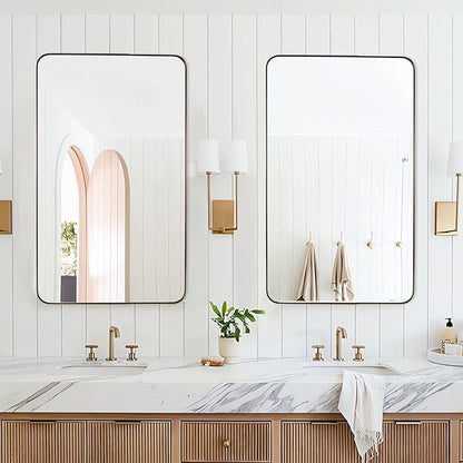 ANDY STAR Bronze Bathroom Mirror for Wall, 24X40” Bronze Wall Mirror for Vanity, Rounded Rectangle Mirror, Oil Rubbed Bronze Metal Modern Stainless Steel Frame, Hang Vertically or Horizontally