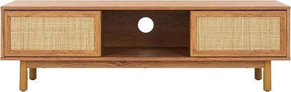 SAFAVIEH Aino TV Stand for up to 60" Flatscreen – Oak Brown, 2 Sliding Doors with Interior Storage, 1 Open Shelf, Entertainment Media Console (MED9619D)