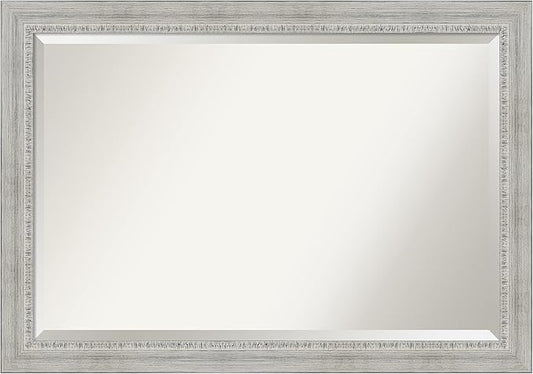 Amanti Art White Bathroom Mirror for Over Sink, 29x41 Rustic White Wash Rectangle Vanity Mirror, Large Rustic Farmhouse Wood Frame, Hangs Horizonally and Vertically, Bathroom Wall Decor, Beveled Edge