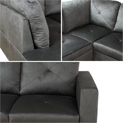 L-Shaped Sectional Sofa, Modern Sectional Couches Home Sofas for Living Room with Movable Chaise, Modular Living Room Sets Furniture for Apartment Bedroom & Office, Grey