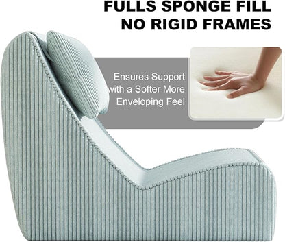 Giant Bean Bag Chair for Adults,Corduroy Chaise Lounge with Unrivaled Back Support, Detachable Neck Pillow, Comfortable Ottoman & Washable Cover for Living Room, Bedroom, Garden(Mint Green)