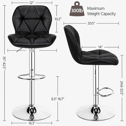 Yaheetech Bar Stools Set of 2, Modern Adjustable Kitchen Island Chairs, Black PU Leather Swivel Counter Stools for Bar, Kitchen Counter, Black