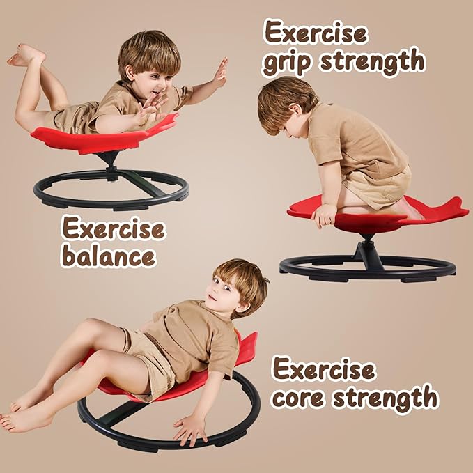 Autism Sensory Spinning Swivel Chair for Autistic Kids, 360° Spin Seat Toy for Children with Autism & ADHD, Sit and Spin Sensory Chair for Balance and Motion Training, Sensory Toys for Kids (Red)