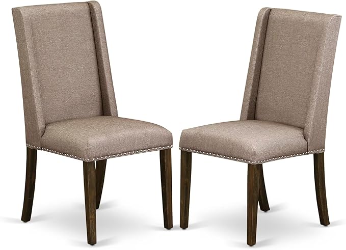 East West Furniture V727FL716-6 6 Piece Dining Table Set Contains a Rectangle Dining Room Table with V-Legs and 4 Dark Khaki Linen Fabric Parson Chairs with a Bench, 40x72 Inch, Multi-Color