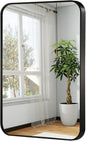 20x28 Inch Black Wall Mirror for Bathroom, Brushed Metal Framed Mirror with Rounded Corner, Rectangle Bathroom Vanity Mirror for Bedroom or Living Room, Horizontal/Vertical