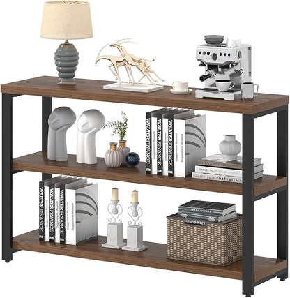 EXCEFUR 47" Entryway Table, Industrial Console Table for Living Room & Hallway, 3-Tier Storage Sofa Table Behind Couch, Walnut