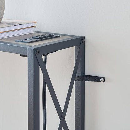 70" Sofa Tables Narrow Long, Behind Couch Table with Oulets & USB Ports, Industrial Long Skinny Stand for Entryway,Hallway, Living Room, Bedroom 7.9" D x 70" W x 24.8" H