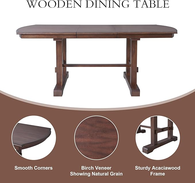 Ball & Cast 60"-78" Extendable Farmhouse Dining-Table for 6-8, Expandable Wooden Kitchen Table with 18" Removable Leaf, Large Retro H-Leg Dining Room Table for 4-8,Space Saving & Sturdy, Cherry
