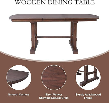 Ball & Cast 60"-78" Extendable Farmhouse Dining-Table for 6-8, Expandable Wooden Kitchen Table with 18" Removable Leaf, Large Retro H-Leg Dining Room Table for 4-8,Space Saving & Sturdy, Cherry