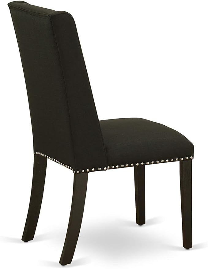 East West Furniture X627FL624-7 7 Piece Modern Dining Table Set Consist of a Rectangle Wooden Table with X-Legs and 6 Black Linen Fabric Upholstered Chairs, 40x72 Inch, Multi-Color