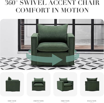 COLAMY Swivel Accent Chair Set of 2, Wide Upholstered 34in Living Room Chairs with Pillow Modern Comfy ArmChair Bedroom Reading Room Chair Sofa,Green