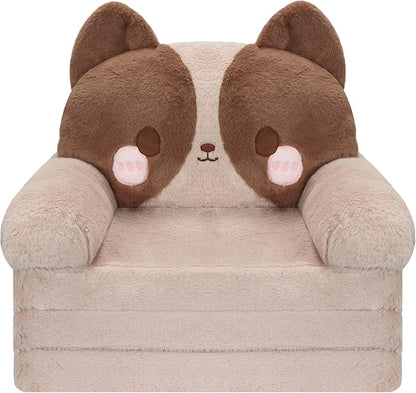 MONKISS Kids Couch, Comfy Toddler Chair, 2 in 1 Fold Out Kids Sofa to Lounger, Baby Sleeper Chair, Toddler Furniture, Birthday Gifts for Boys and Girls, 1~4 Years Old, Cute Dog