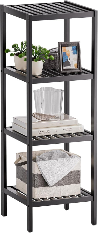 SMIBUY Bathroom Storage Shelf, 4-Tier Bamboo Rack Organizer, Multifunctional Shelving Unit for Living Room Bedroom Kitchen (Black)