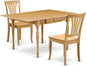 East West Furniture MZAV3-OAK-W 3 Piece Dining Room Table Set Contains a Rectangle Kitchen Table with Dropleaf and 2 Dining Chairs, 36x54 Inch, Oak