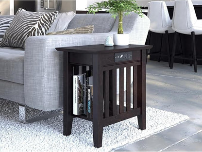 AFI, Mission Chair Side Table with Charging Station, Espresso