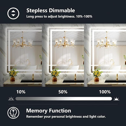 51x40 Inch LED Bathroom Mirror with Lights Front and Backlit Lighted Vanity Mirror for Bathroom Wall with 3 Colors Dimmable Anti-Fog Memory Shatter-Proof IP54 Waterproof Horizontal/Vertical