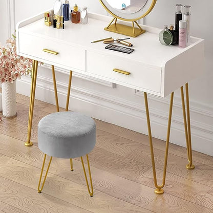 GERANT Multifunctional Vanity Stools - Velvet Round Ottoman Modern Dressing Stool -Upholstered Footrest Stool - Side Table Footstool with Golden Metal Leg for Living Room, Bedroom (Gray)