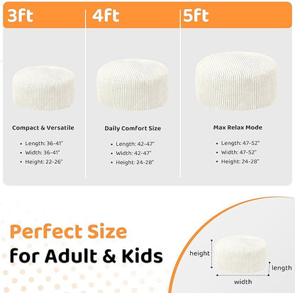 HABUTWAY 5FT Bean Bag Chair, 5' Large Bean Bag Chairs for Adults with Removable Stripe Plush Cover, Memory Foam Beanbag Chair for Living Room Bedroom Dorm (White)