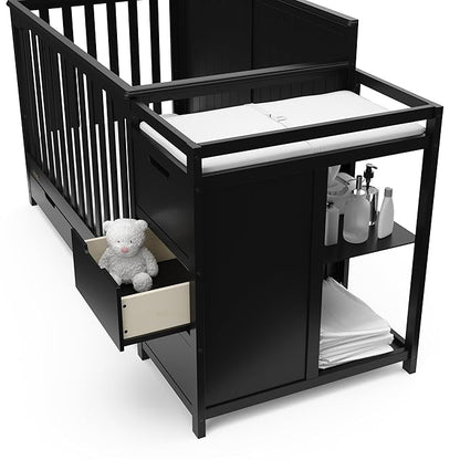 Graco Hadley All-in-One Convertible Crib & Changer (Black) – GREENGUARD Gold Certified, Fits Standard Crib Mattress, Converts to Toddler Bed and Full Bed, 4 Adjustable Mattress Heights