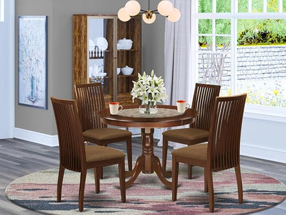 East West Furniture HLIP5-MAH-C 5 Piece Dinette Set for 4 Includes a Round Dining Room Table with Pedestal and 4 Linen Fabric Kitchen Dining Chairs, 42x42 Inch, Mahogany