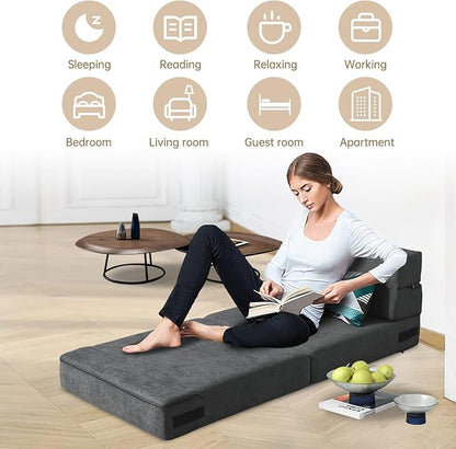 Folding Sofa Bed Single Size with Pillow Memory Foam Convertible Sleeper Chair Floor Couch Futon Lazy for Living Room/Home Office/Guest Beds/Apartment/Upstairs Loft,Dark Gray