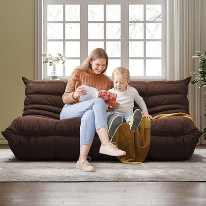 Bean Bag Chairs for Adults, BeanBag Reading Chair Memory Foam Couch 3-Seater, Floor Chair Soft Teddy Material, Comfy Reading Nook Chairs for Bedroom Living Room Office (Brown)