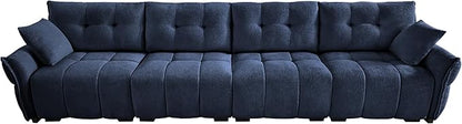 Modern Chenille Fabric 4-Seat Sofa w/ 2 Pillows, Premium Upholstery Living Room Couch with Tufted Backrest & Comfortable Armrests and High-Resilience Memory Foam Cushions,Blue