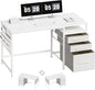 Ｍａｉｈａｉｌ Maihail Small Desk with Drawers, 47 inch Computer Desk with Shelves, Writing Desk with Storage, Small Office Desk with Metal Frame, White